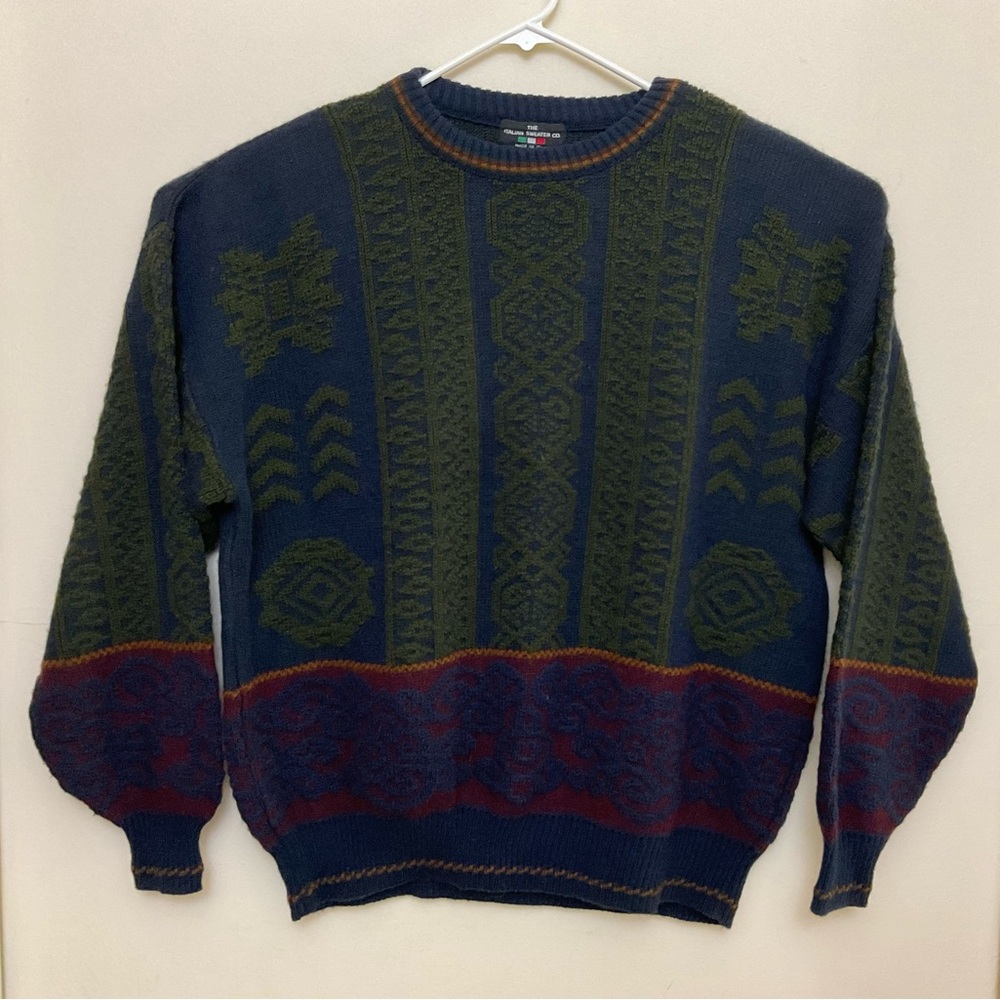 Italian Sweater Co. Vintage Sweater L XL AMAZING Pattern! Beautiful, War…